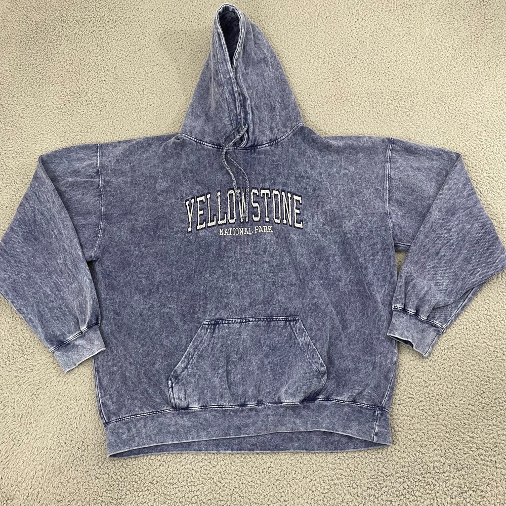 Yellowstone National Park Hoodie Men XL Blue Stone‎ Wash U.S. Vintage Pullover